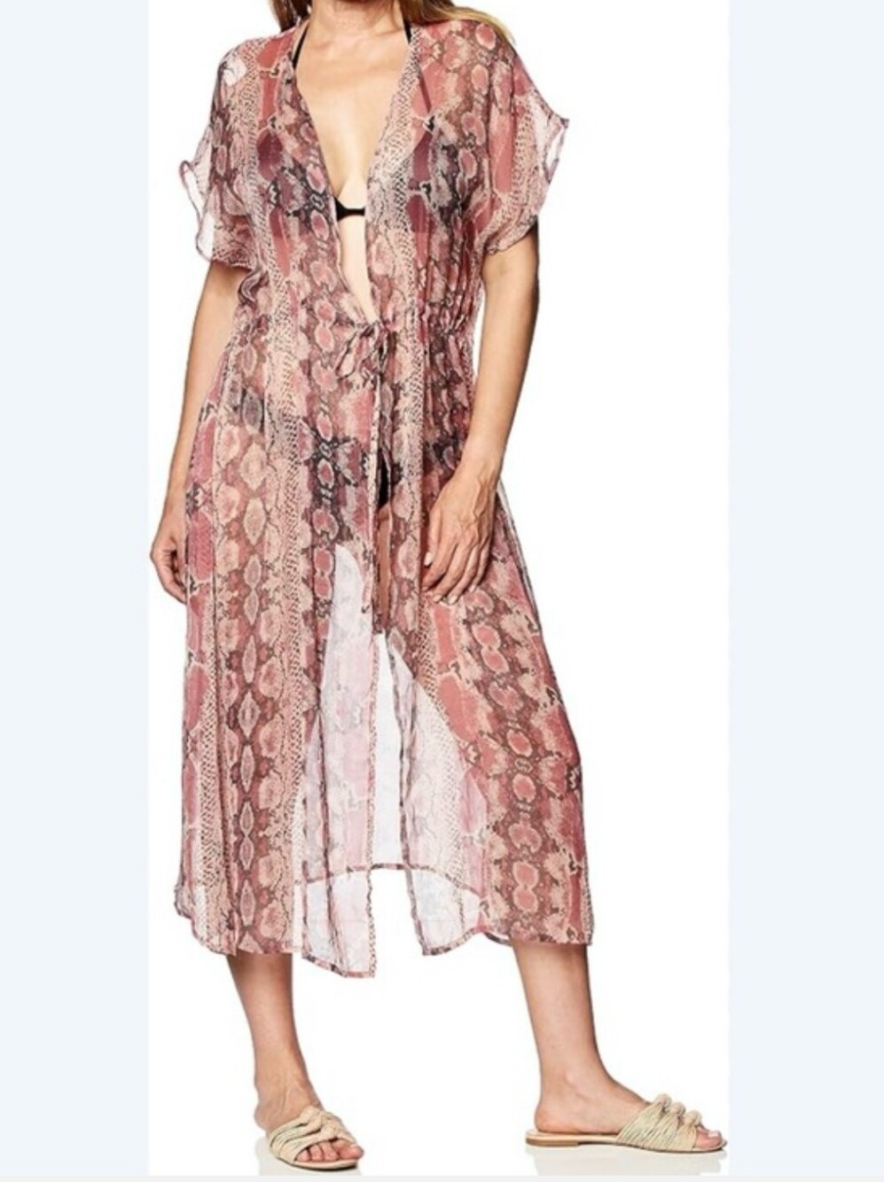 BETSEY JOHNSON Pink Snake Bite Tie Front Duster 100% polyester